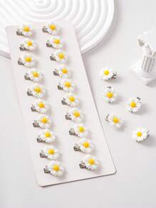 20pcs White Daisy Hair Clips, Sweet Floral Hair Accessories Suitable For Teenage Girls - Multicolor - View 7