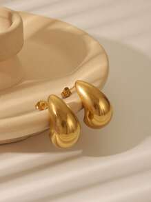 1 对不锈钢镀金简约几何珠水滴耳钉，女士女孩日常、节日、婚礼、派对、生日、节日装饰或礼物 - 金色 - 查看 3