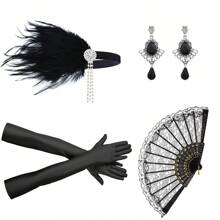 6pcs 1920s Women's Wedding Party Makeup Ball Headpiece Earrings Pearl Bracelet Long Pearl Necklace Hairband Vintage Sexy 4pcs Set Party Costume Prom - A - View 2