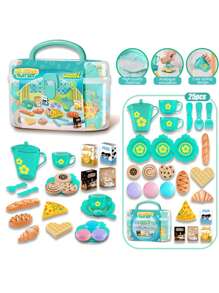 儿童女孩下午茶甜品食物玩具套装逼真甜品餐具玩具套装厨房炊具茶具玩具带随机配件 - 彩色 - 查看 11
