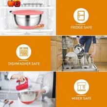 TAIMASI Mixing Bowls With Airtight Lids, 18pcs Stainless Steel Nesting Colorful Mixing Bowls Set Non-Slip Silicone Bottom, Size 7, 5.5, 4, 3.5, 2.5, 2, 1.5 Qt, Fit For Mixing & Serving - 彩色 - 查看 5