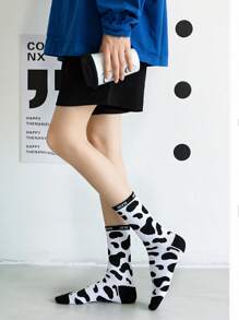 5 Pairs Cow Stripe Simple Comfortable Crew Socks - Fashionable Versatile Mid-Calf Socks, Fall - Multicolor - View 4