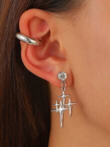 1 Set de aretes de clip de aleación de cobre con estilo punk de estrella, aretes de joyería de moda para mujeres, apropiado para fiestas y uso diario