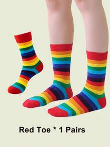 1/3/7 Pairs Women Colorful Fashion Horizontal Striped Rainbow Mid-Calf Socks, Suitable For Casual Daily Wear - Multicolor - View 15