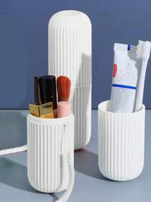 1pc Portable Makeup Brush Organizer Case, Travel Toothbrush Holder, Pen Holder Set, Multifunctional Cup With Cover For Bathroom Essentials,Room,Home,Bedroom,Bathroom,House,Pink Room,Living Room Decor,Travel Stuff,Gift Bag,Gifts For Mom,Dad,Men,Friends,Teacher,Birthday,Wedding,Desk,Shelves,Accessories,Gift Boxes,Funny Gift,