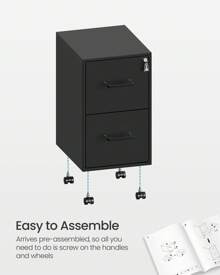 SONGMICS File Cabinet, Pre-Assembled Except Wheels And Handles, Office Filing Cabinet With Lock, For A4, Legal, Letter Sized Documents, 17.7 X 14.4 X 25.4 Inches