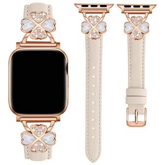 Leather Band Compatible With Apple Atch 38mm 40mm 41mm 42mm 44mm 45mm 46mm 49mm Women – Ultra-Thin Exquisite Sweatproof Comfortable – Simple Elegant Fashionable – Four-Leaf Clover Diamond Design – Compatible Apple Atch Series 10 9 Ultra SE 8 7 6 5 4 3 2 1 – Replacement Band Accessories