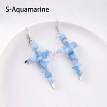 1Pair Natural Crystal Gravel Stone Cross Amethyst Eardrop Earrings Pink Crystal Reiki Eardrop Women Party Wedding Jewelry - Crushed Stone Cross Earrings - View 10