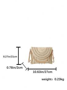 High-Quality Envelope Shaped Woven Paper Rope Clutch Bag, Versatile Shoulder Crossbody Small Purse - Beige - View 6