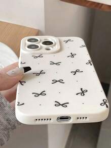 Bow-Knot 1 件黑色蝴蝶结图案全覆盖 TPU 防摔手机壳适用于 Apple iPhone 16、15、14、13、12、11 Pro Max - 白色 - 查看 3