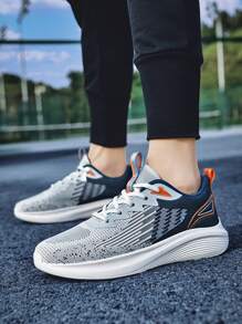 Men's Fashion Soft Bottom Running Shoes, Knit Mesh Breathable Lightweight Shock-Absorbing Sneakers, Versatile Casual Round Toe Outdoor Jogging Shoes - Blue and White - View 5