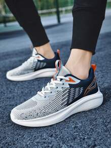 Men's Fashion Soft Bottom Running Shoes, Knit Mesh Breathable Lightweight Shock-Absorbing Sneakers, Versatile Casual Round Toe Outdoor Jogging Shoes - Blue and White - View 6