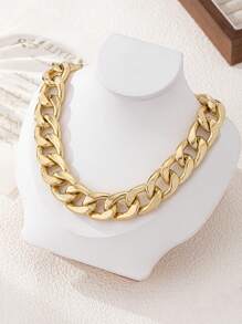 1pc European & American Style Chain Necklace, Minimalist Design, Fashion Choker Collar Necklace For Women - Gold - View 3