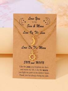 Goodwaro 2pcs Stainless Steel Sun & Moon Pendant Necklace Set, 18K Gold Plated, Minimalist Style, Love, Friendship Gift Suitable For Holidays, For Women - Gold 2-piece Set - View 14