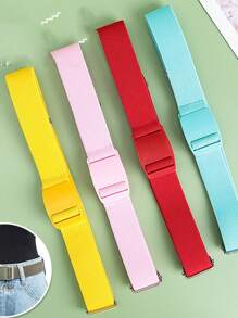 1 Pc Elastic Adjustable Stretch Woven Belt, Unisex Casual Buckle Waist Band