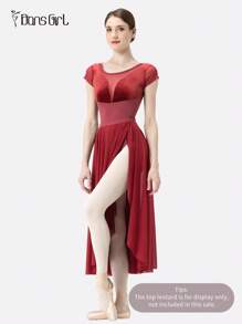 DonsGirl 1 chiếc váy múa ba lê co giãn cao cấp dành cho nữ - Thiết kế bèo nhún bất đối xứng, xẻ tà cao, váy dài, phù hợp cho biểu diễn múa đơn/múa đương đại và lễ hội. - Màu Đỏ Sâu - Xem 10