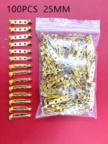 100pcs Metal Brooch Back Set, Silver Pin Bars With Clasp, For Badge, Jewelry Making And DIY Crafts, With Transparent Storage Bag - Gold - View 13
