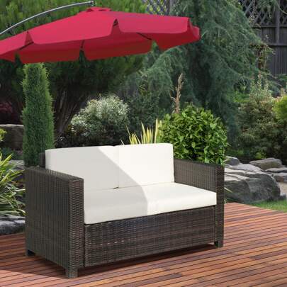 Outsunny 2 Seater Garden Furniture, Rattan Sofa With Soft Padded Cushion And Armrests, Wicker Garden Loveseat For Patio