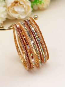 1 套多层咖啡色和香槟色手链，配有闪亮的水钻珠饰，弹性拉伸，适合日常佩戴和派对 - 水鑽手鍊 - 查看 10