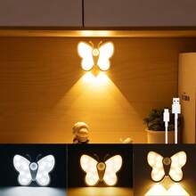 1/2 Pcs LED Night Light With Three-Color Dimming Control Wireless Night Light Intelligent Human Body Induction Charging Magnetic Hill Cat's Eye Butterfly Wall Light Eye Protection Lamp For Cabinet Bedroom Corridor Aisle Bathroom - Tricolor - View 4