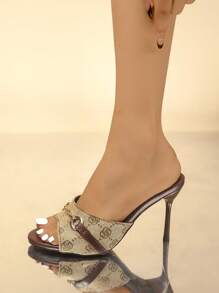 女士夏季高跟凉鞋，复古风格拼色印花尖头高跟鞋，适合 2025 年季节