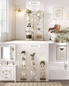 HEXCELEN Bookcase Bookshelf, Tempered Glass Bookshelves, Slim Shelving Unit For Bedroom, Bathroom, Home Office, Steel Frame, Home Decor, 4 Tier,5 Tier, 6 Tier Gold - 金色 - 查看 8