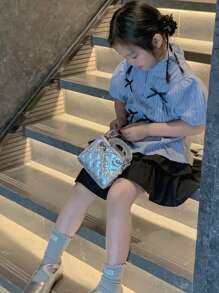 New Embroidered Pearl Chain Handbag Shoulder Bag Phone Mini Square Purse - A - View 4