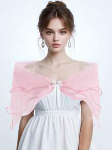 DOMIOURA 1 Pc Lace Short Sleeve Shrug Bridal Wedding Elegant Cape Summer Casual Shawl Banquet Dress Cloak