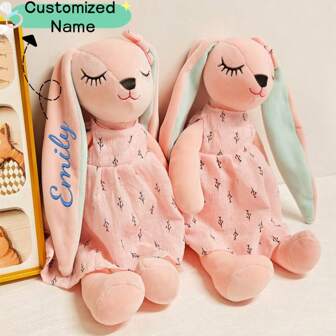 1pc Personalized Embroidered Rabbit Plush Doll, Custom Name And Cute Rabbit, Embroidered Bunny Plush Doll, Comfort Bunny, Embroidered Name Bunny, Christmas, Halloween, New Year Gift, Custom Zodiac Protection, New Mom Gift, Valentine's Day Gift, Girlfriend Gift, Anniversary Gift, Birthday Gift, 1pc Custom Personalized Text Beanie Rabbit Plush Doll, Custom Plush Doll, Plush Animal Doll