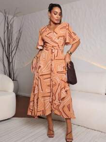 DUNA FLORAL ENVELOPE DRESS WITH SLEEVES