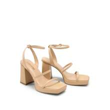Women High Platform Heeled Sandals Fashionable Strappy Chunky Heel Open Toe Heeled Sandals Ankle Strap Square Toe Party Sandals Y2K Dress Shoes, - Beige - View 8