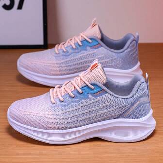 Women's Breathable Knitted Mesh Running Shoes, Shock Absorbing Thick-Sole Lightweight Soft-Bottom Non-Slip Athletic Walking Travel Sport Sneakers