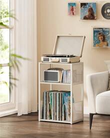 VASAGLE Record Player Stand, 3-Tier Side Table, Vinyl Record Storage Up To 100 Albums, End Table For Living Room, Bedroom - White - View 1