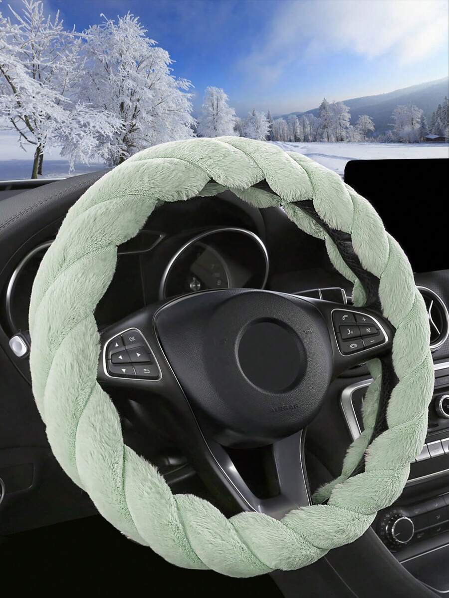 Women's Fluffy Plush Car Steering Wheel Cover (With Inner Ring), Soft Warm Cute Auto Accessories, Applicable To Vehicles, Sedans, Universal, Furry, Anti-Slip, Standard Size 14.5-15 Inches - one-size - View 1