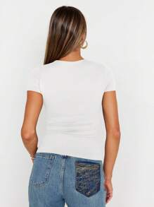 Women's Square Neck Tops Short Sleeve Crop Tops Workout Summer Clothes Casual Slim Fit T-Shirts - trắng - Xem 2