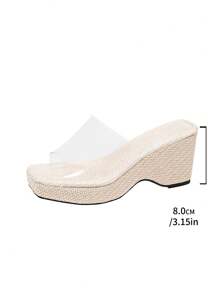 2025 新款夏季女士系带坡跟厚底厚底一脚蹬凉鞋，时尚简约百搭沙滩拖鞋，加大码 - 無色 - 查看 9