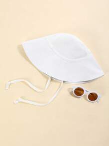 2PCs Baby Sun Hat With Glasses In One Set Quick-Drying Bucket Breathable Children's Sun Hat Baby Basin Hat Beach Sun-Ion Bucket Hat - White - View 2