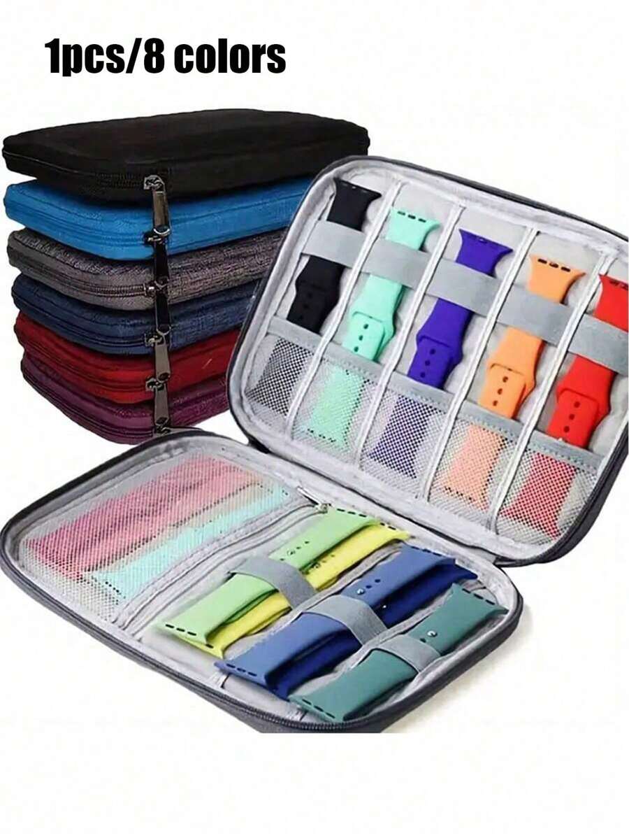 1 pieza Estuche portátil de nailon para almacenamiento de correas de reloj - 8 bucles elásticos para sostener 8 correas de reloj, 1 bolsillo con cremallera de malla para estuche de reloj o accesorios de correa de reloj. El diseño exquisito es adecuado para almacenamiento de viaje y también es un regalo ideal para los amantes de los relojes.