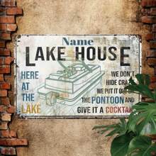 可定制复古金属湖畔小屋标志，带有个性化名称、船舶设计、优雅的墙壁装饰，8x12 英寸 - 彩色 - 查看 4
