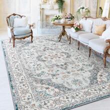 Homore Vintage Area Rugs For Living Room, Floral Medallion Washable Rug For Bedroom, Faux Wool Ultra Soft Retro Accent Rug, Non Slip Indoor Carpet For Kitchen Office Dining Room Decor - 藍色 - 查看 6