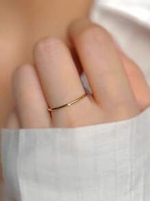 1pc Minimalist S925 Sterling Silver Gold Plated Ultra- Micro Pave Cubic Zirconia Couple Ring, Delicate Luxury Ring