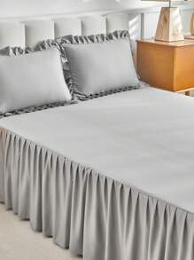 1 chiếc ga trải giường màu trơn, ga trải giường xếp ly màu trắng, mềm mại và thoáng khí, đồ dệt gia dụng thoải mái, chất liệu lụa sang trọng, nhẹ nhàng cho tóc và da, giúp ngủ ngon giấc, phù hợp với giường đơn, đôi, cỡ Queen, cỡ King, có thể giặt máy, ga trải giường chống bụi, không bao gồm gối và vỏ gối, vật dụng cần thiết cho mùa tựu trường. - Xám - Xem 9