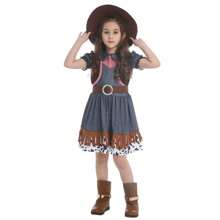 Un conjunto de hermosa falda de mezclilla para niñas, con un sombrero, adecuado para una altura de 110-140 cm, disfraz para actuaciones en el escenario