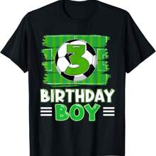 3 Year Old Birthday Boy Soccer 3rd Party Theme T-Shirt - 黑色 - 查看 1