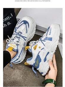 Fashionable Casual Men's Sneakers, Thick Sole Chunky Sneakers, Breathable Mesh Inserts, Chunky Sneakers, Suitable For Teens, Casual Wear, Outdoor Activities, Vacation Travel, Gifts For Graduation Or Birthday