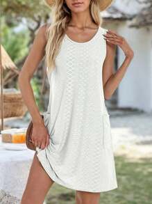 Summer Dresses For Women 2025 Eyelet Casual Loose Sleeveless Sundresses Tank Dresses With Pockets Beach Dress - 白色 - 查看 5