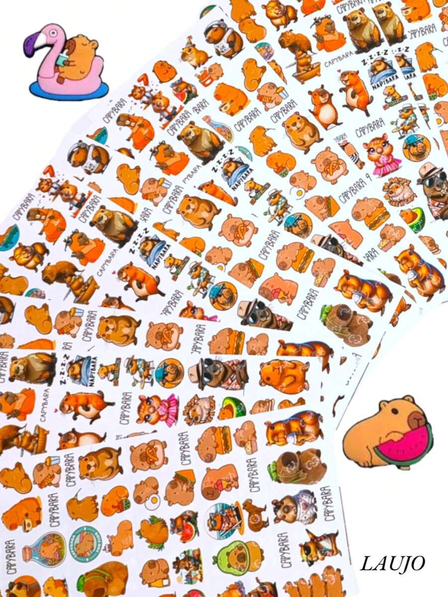 120 Pegatinas sticker de capibara en papel holografico ¡El toque perfecto para tus cosas! - 120 Capibaras - Ver 1
