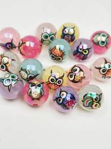 10pcs 16mm Cute Double-Sided Owl Printed Beads, DIY Jewelry Making & Decor Beads, Can Make Necklaces, Earrings, Bracelets, Keychains, Phone Straps, Bag Charms