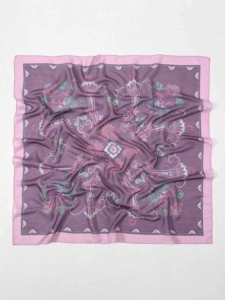 1pc Women's 90*90cm Paisley Pattern Print Bandana, Outdoor Headband And Square Scarf Elegant Bandana,Hair Band,Head Band Ideal For Dressing Up Your Look Winter Fall - Purple - View 1