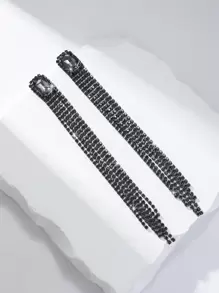 1 par de brincos de cristal com corrente e borla longa minimalistas para mulheres, disponíveis em ouro, prata e várias cores